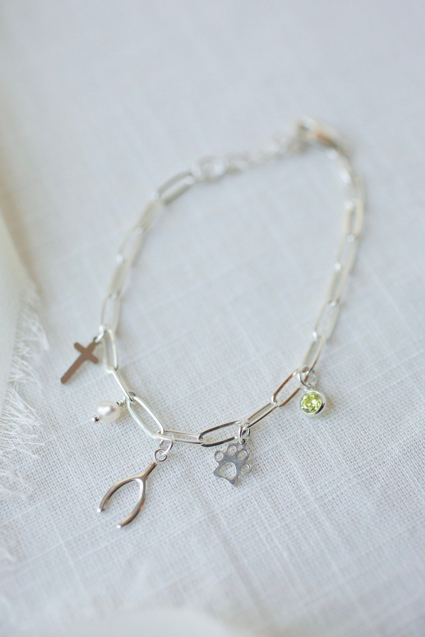14k Gold Sterling Silver Paperclip Charm Bracelet
