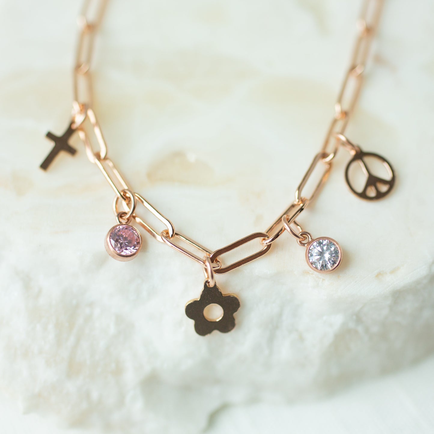 Rose Gold Filled Paperclip Charm Bracelet