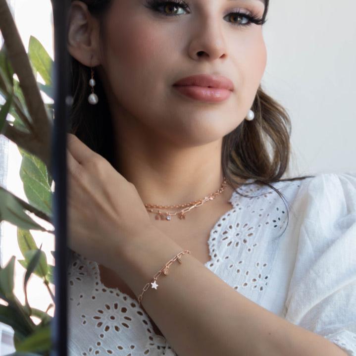 Rose Gold Filled Paperclip Charm Bracelet