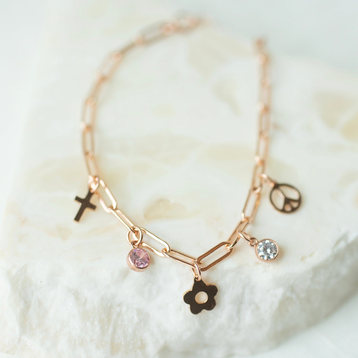 Rose Gold Filled Paperclip Charm Bracelet