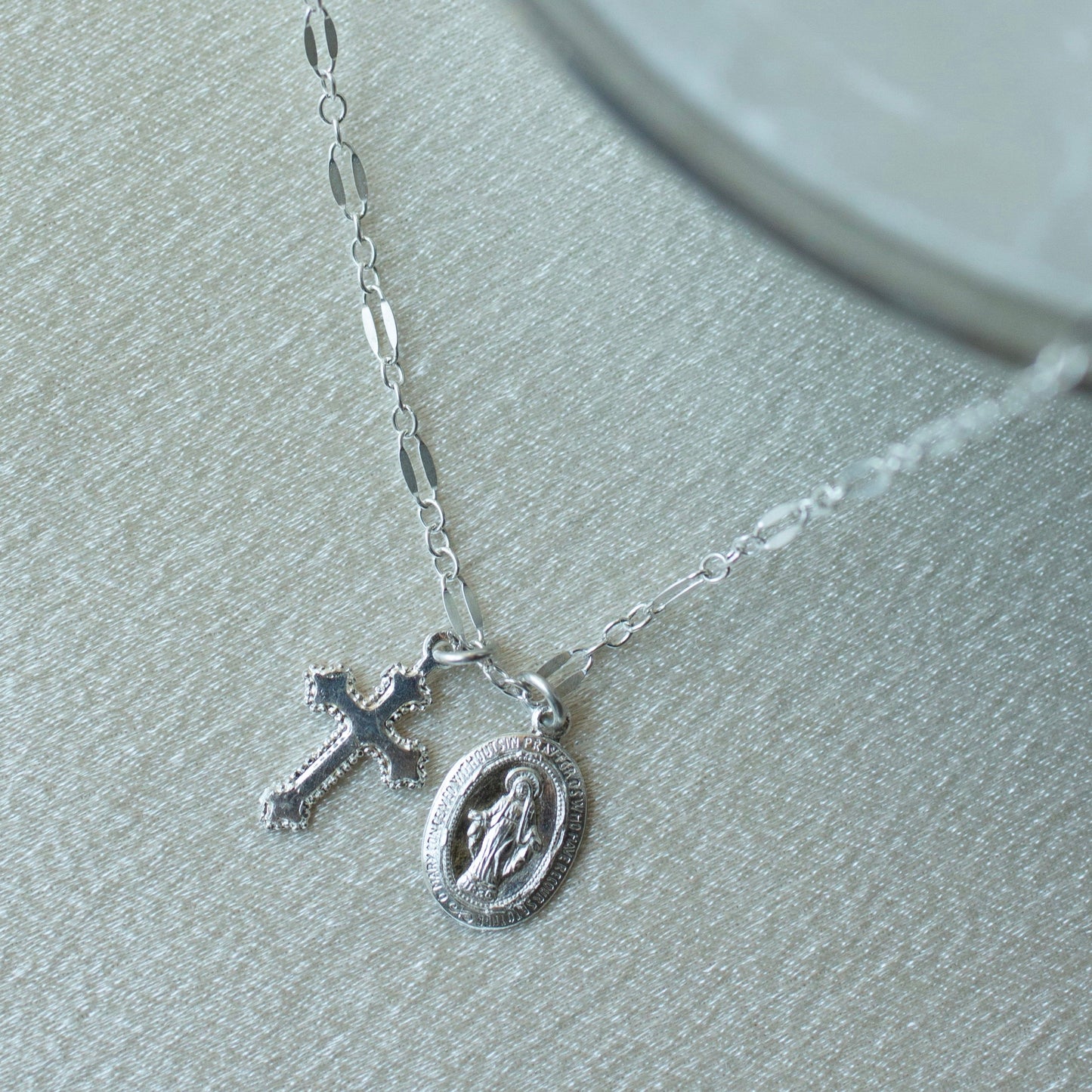 Silver Virgin Mary Cross Necklace