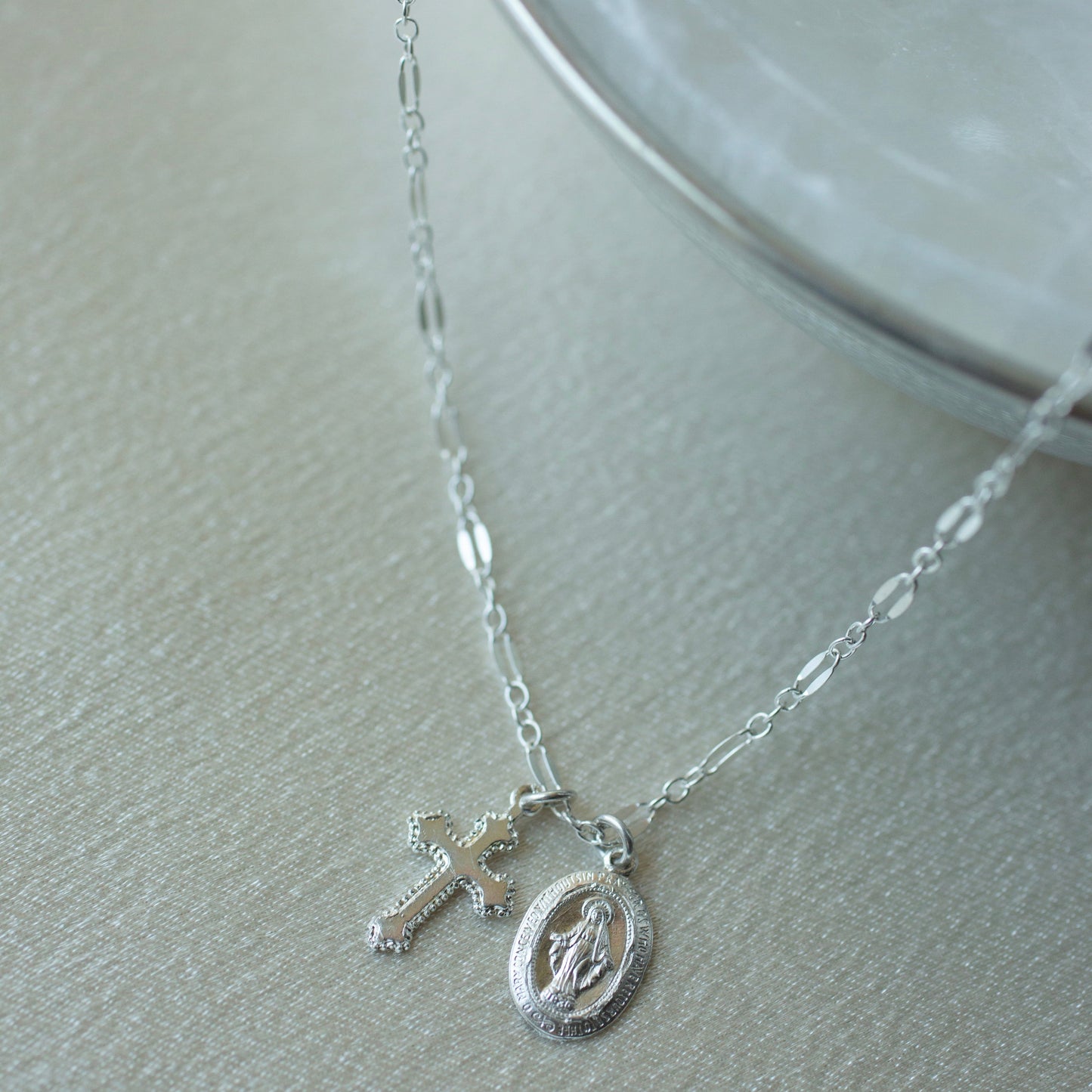 Silver Virgin Mary Cross Necklace