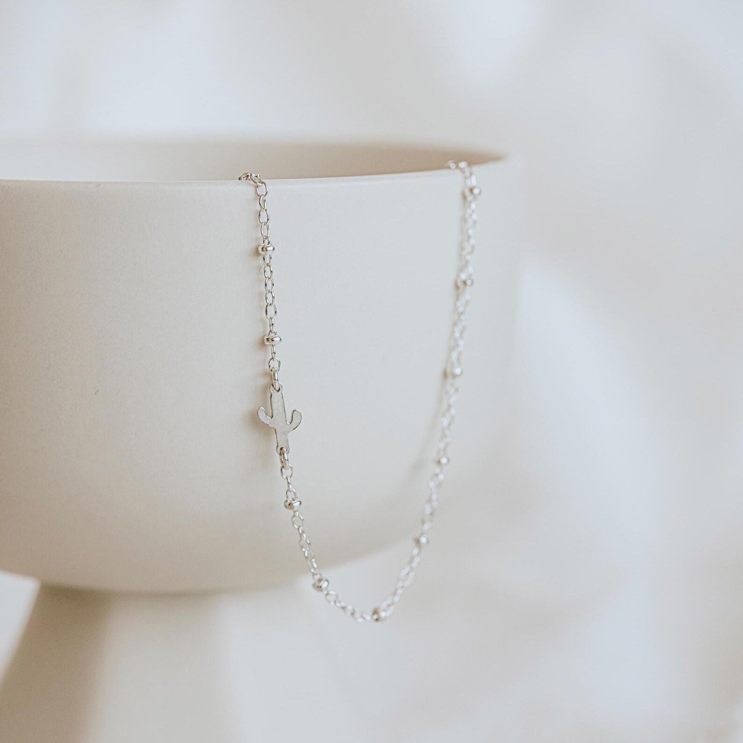Silver Sideways Cactus Necklace