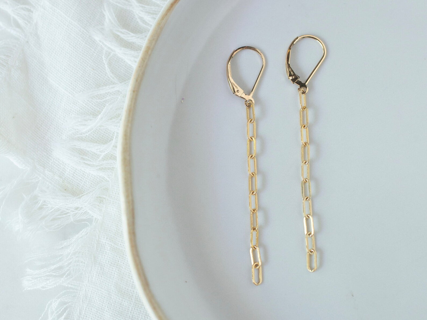 Gold Paperclip Leverback Earrings