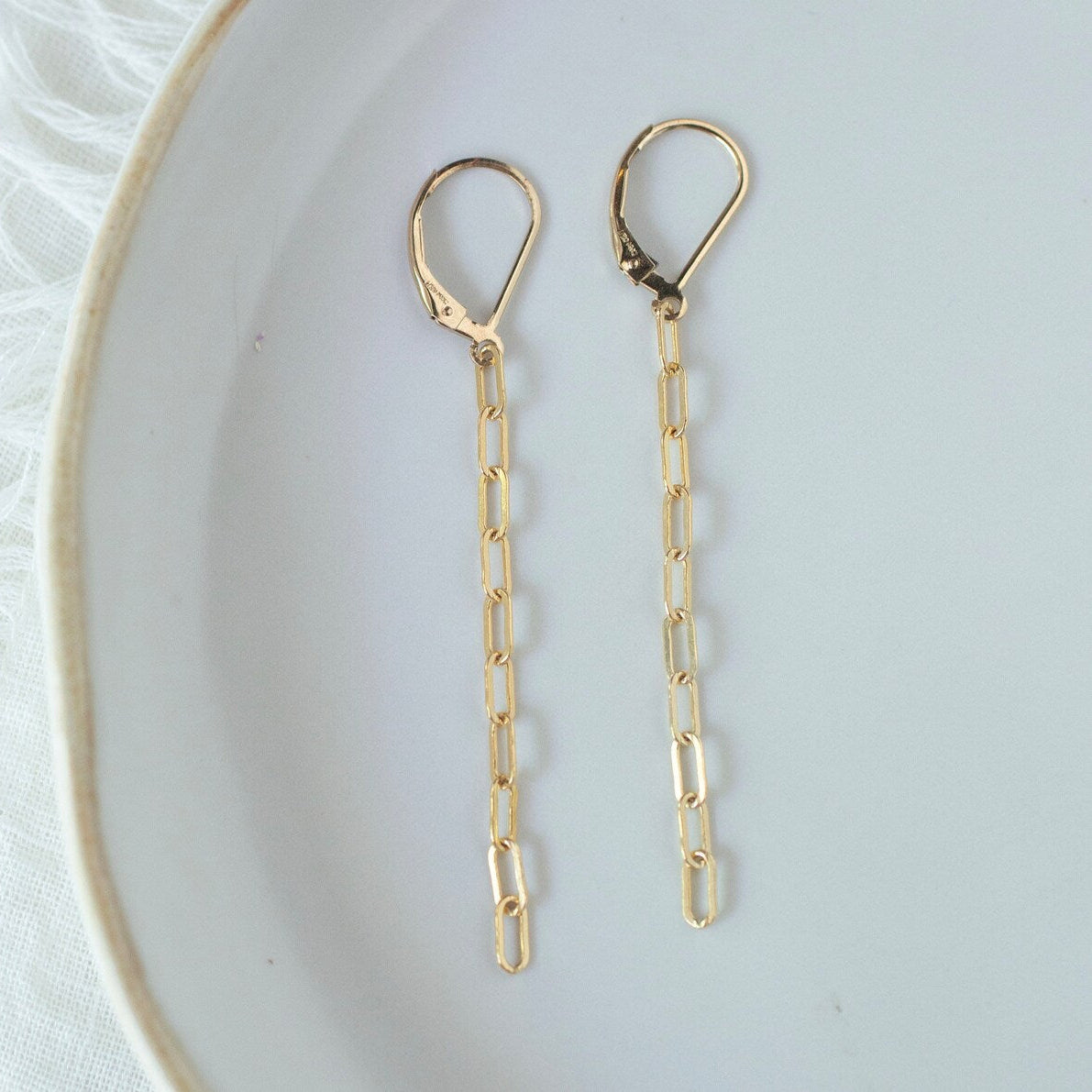 Gold Paperclip Leverback Earrings
