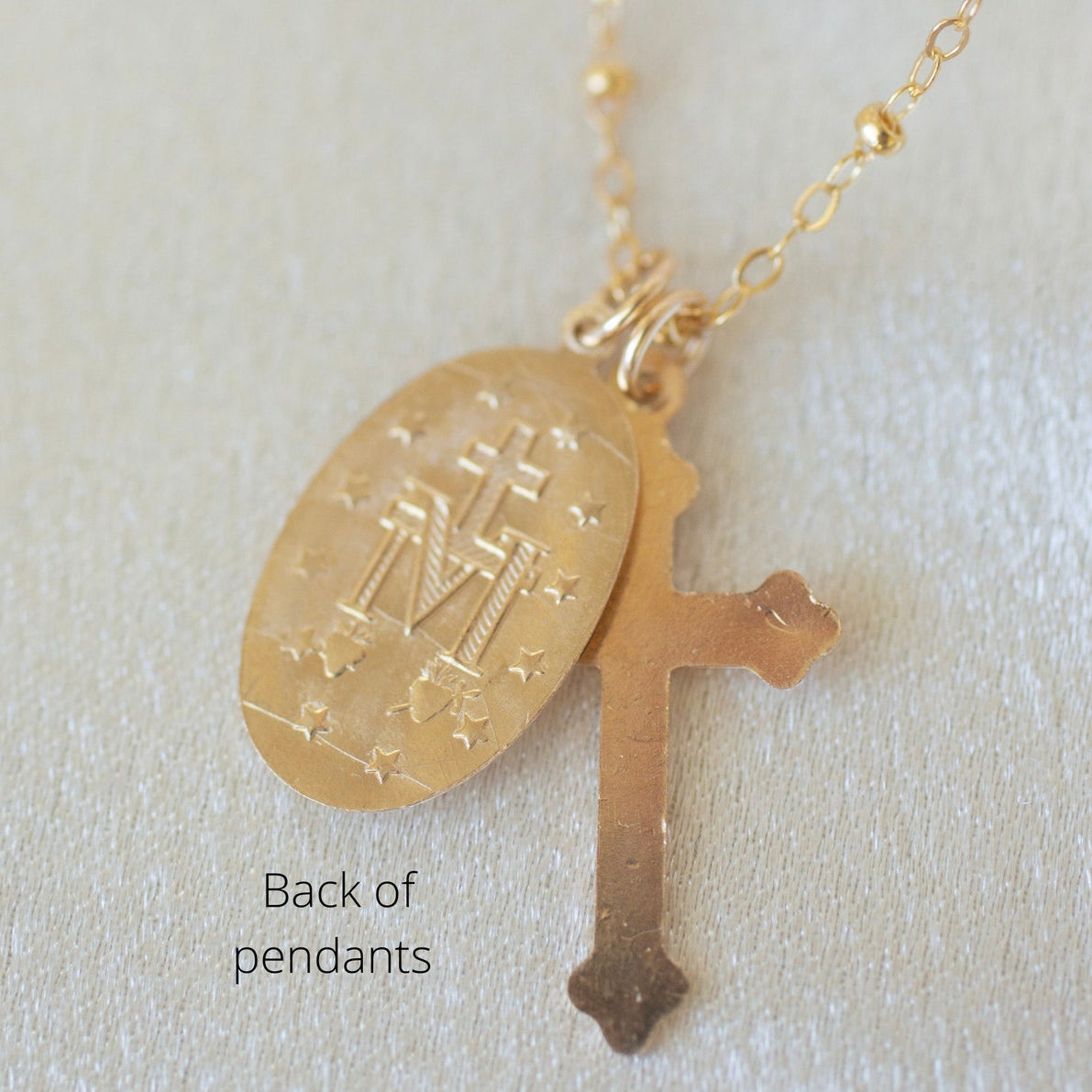 14k Gold Cross Mary Necklace