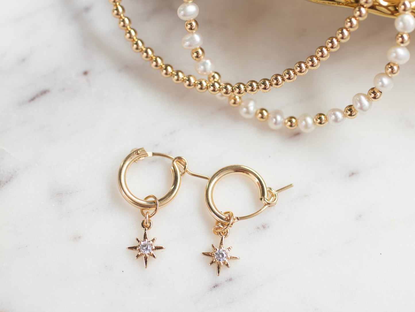 Gold Sprinkle Stars Hoop Earrings