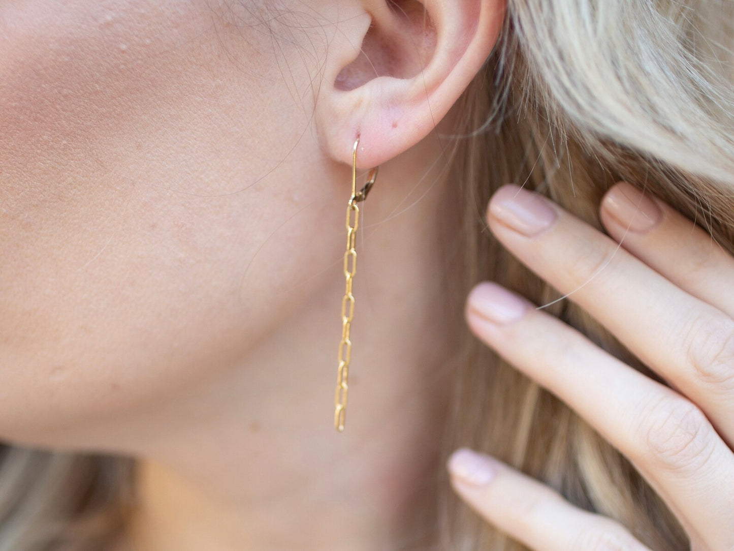 Gold Paperclip Leverback Earrings