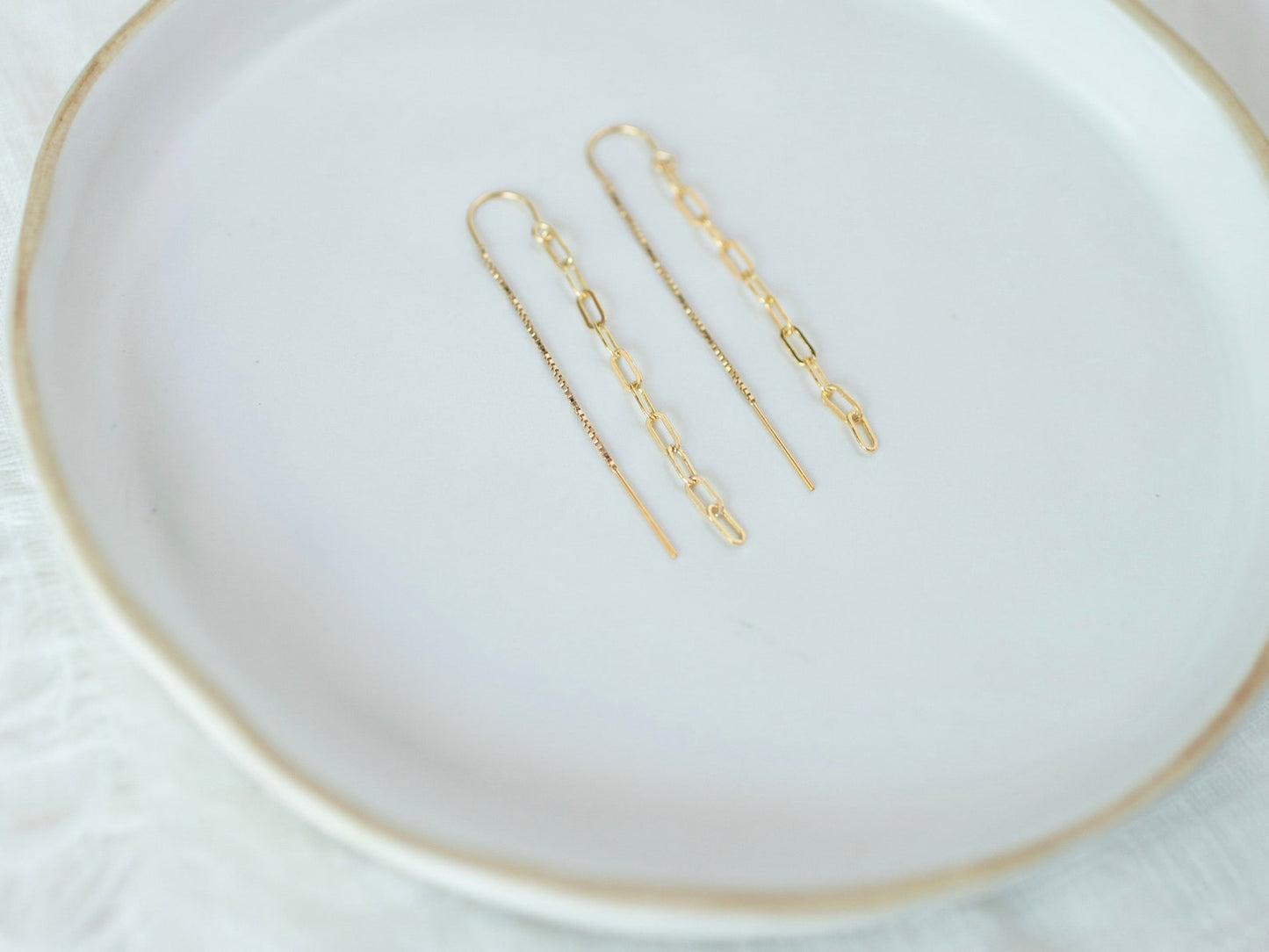 Gold Paperclip Threader Earrings