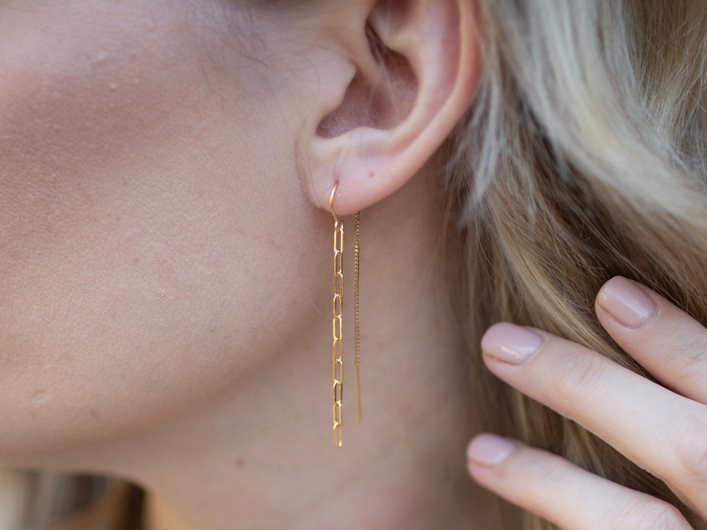 Gold Paperclip Threader Earrings For Women