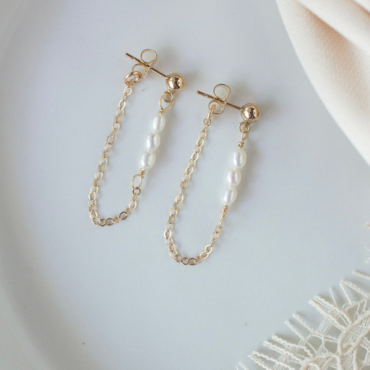 Gold Pearl Dangle Earrings