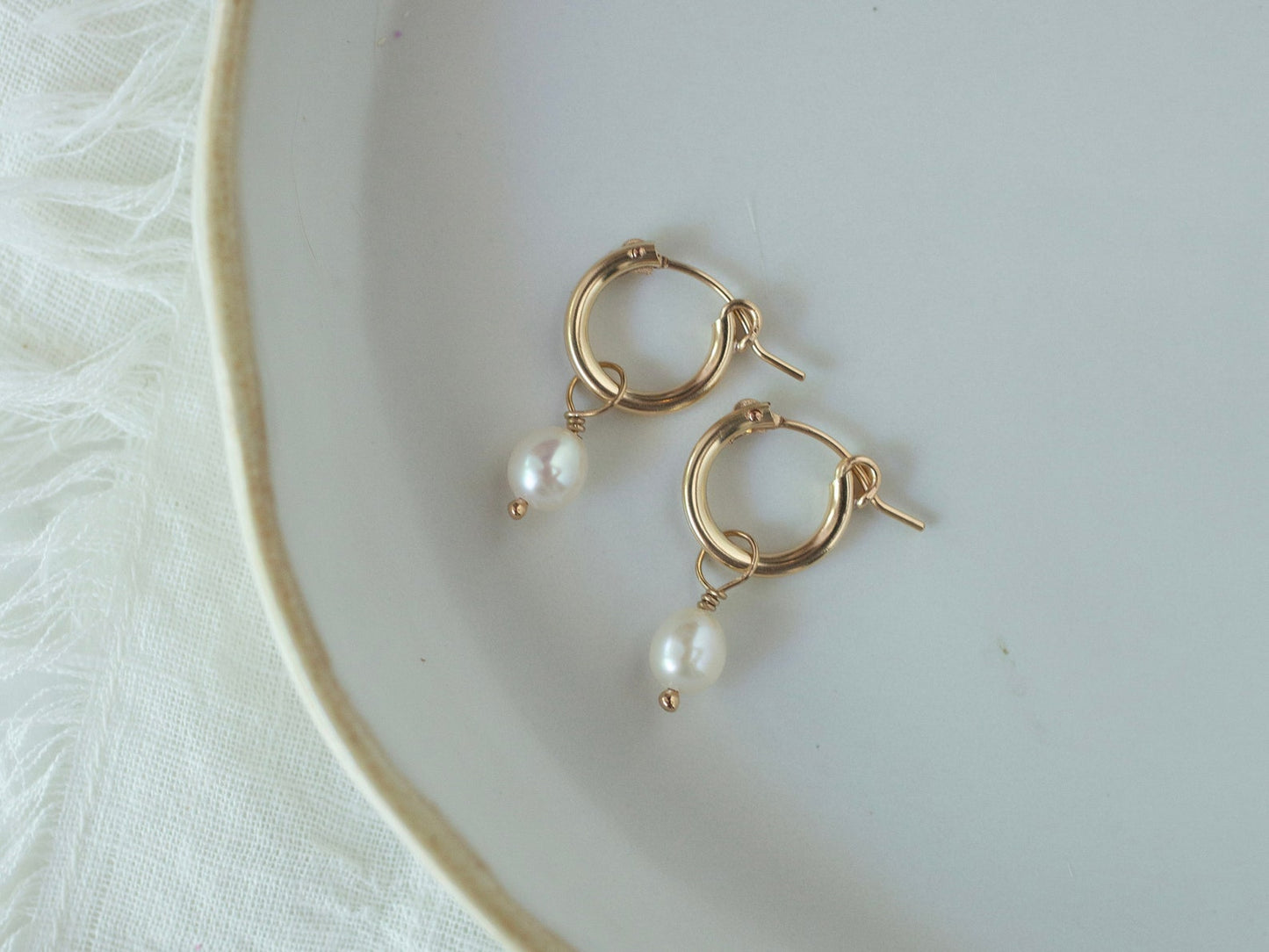 Gold Pearl Hoops