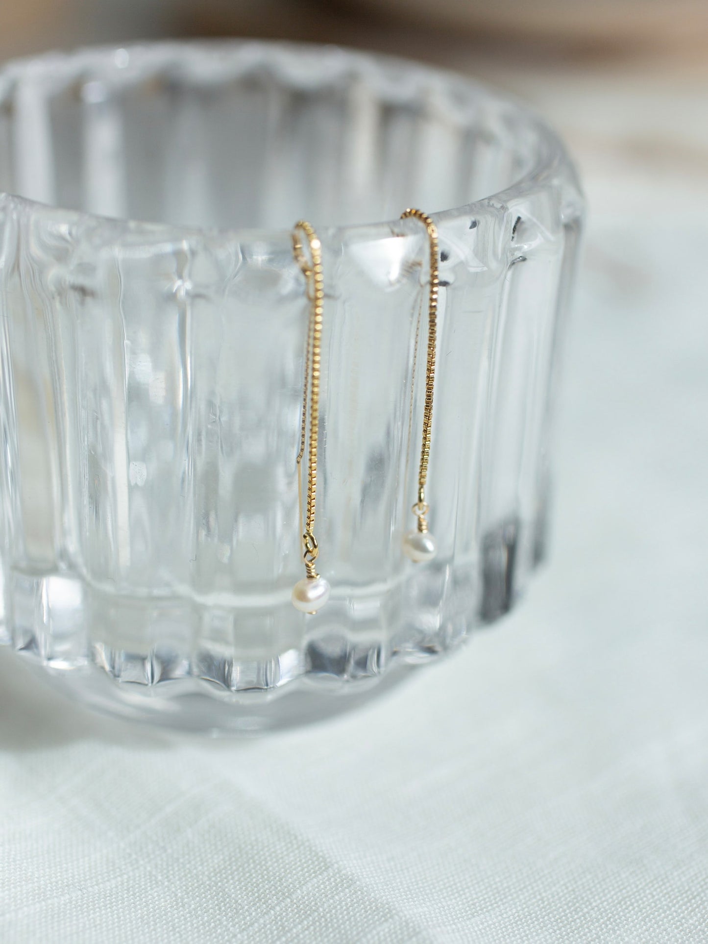 Gold Pearl Threader Earrings