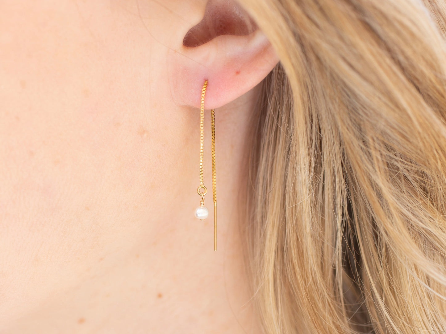 Gold Pearl Threader Earrings