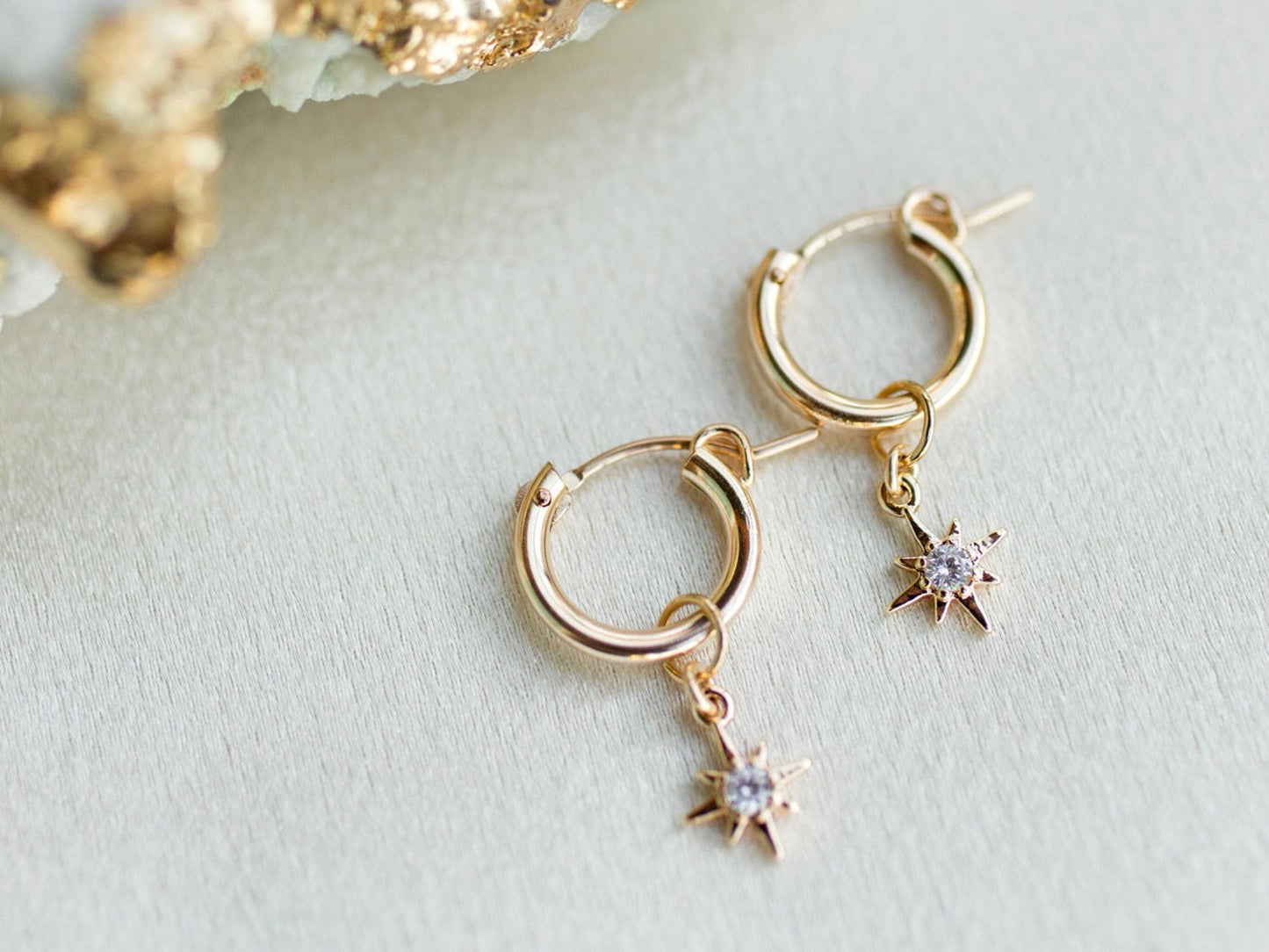 Gold Sprinkle Stars Hoop Earrings