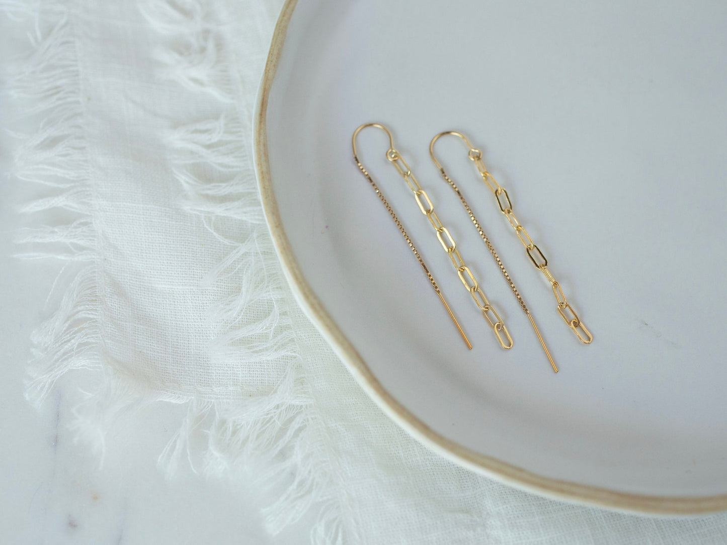 Gold Paperclip Threader Earrings