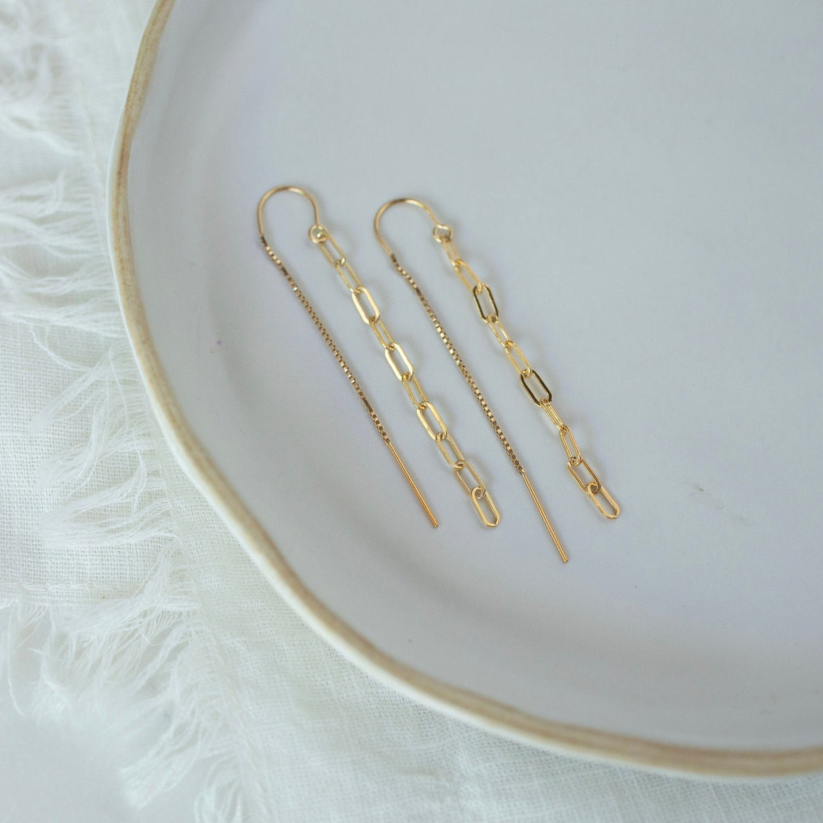 Gold Paperclip Threader Earrings
