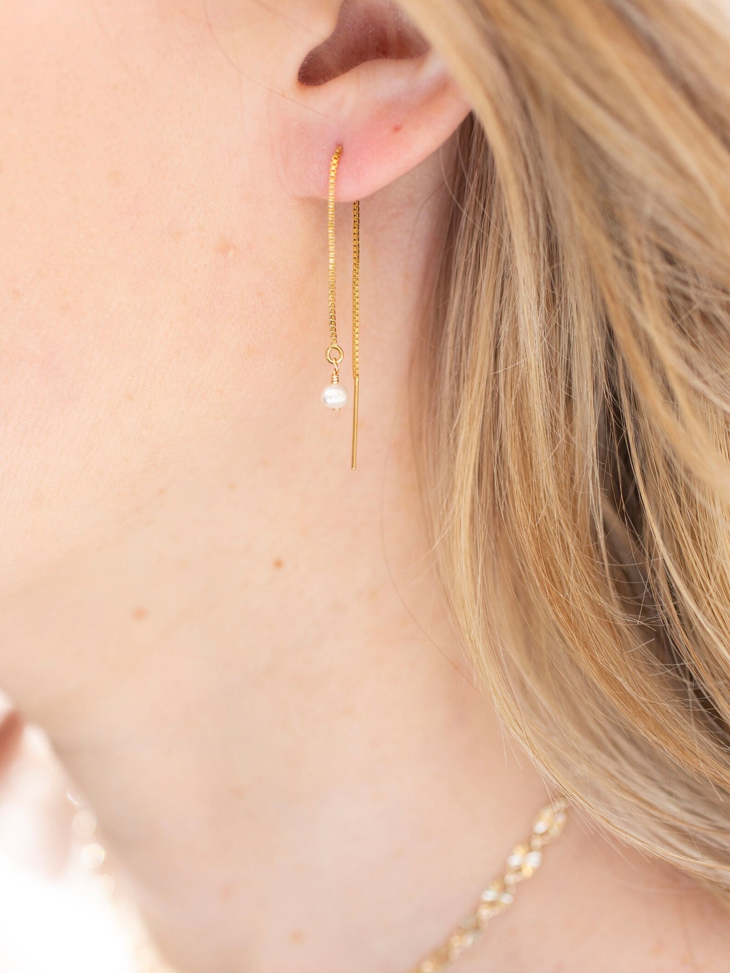 Pure Gold Pearl Threader Earrings