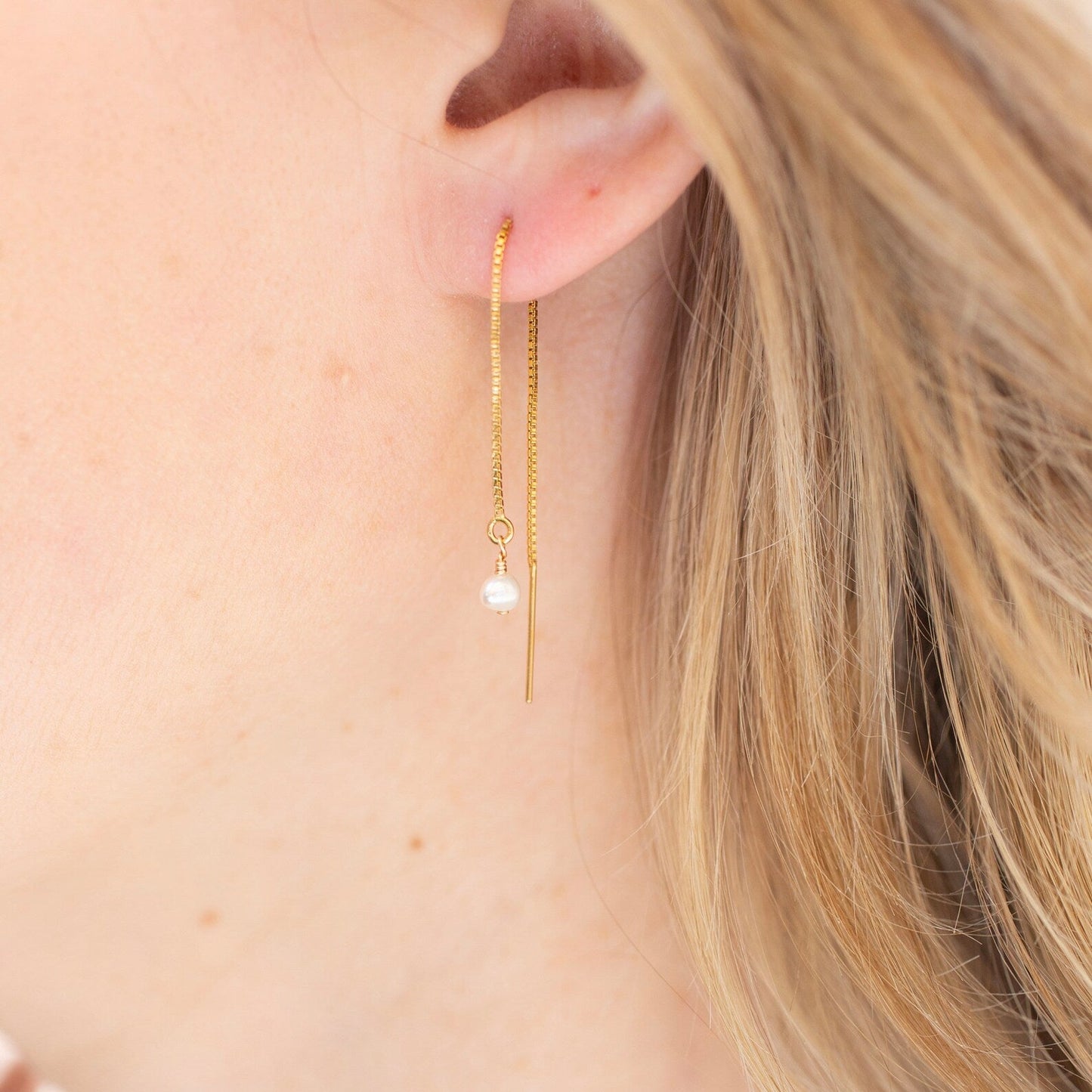 Pure Gold Pearl Threader Earrings