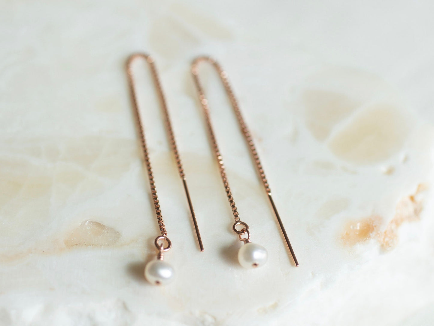 Rose Gold Pearl Threader Earrings