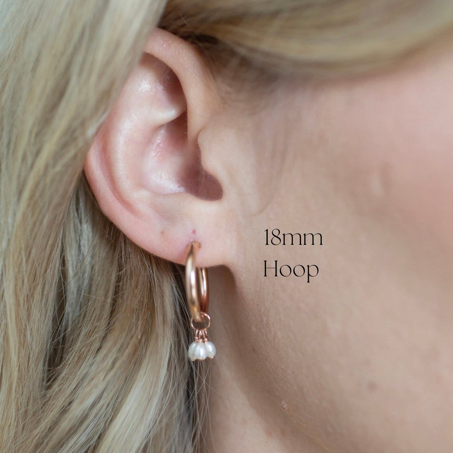 Rose Gold Trinity Pearl Hoops