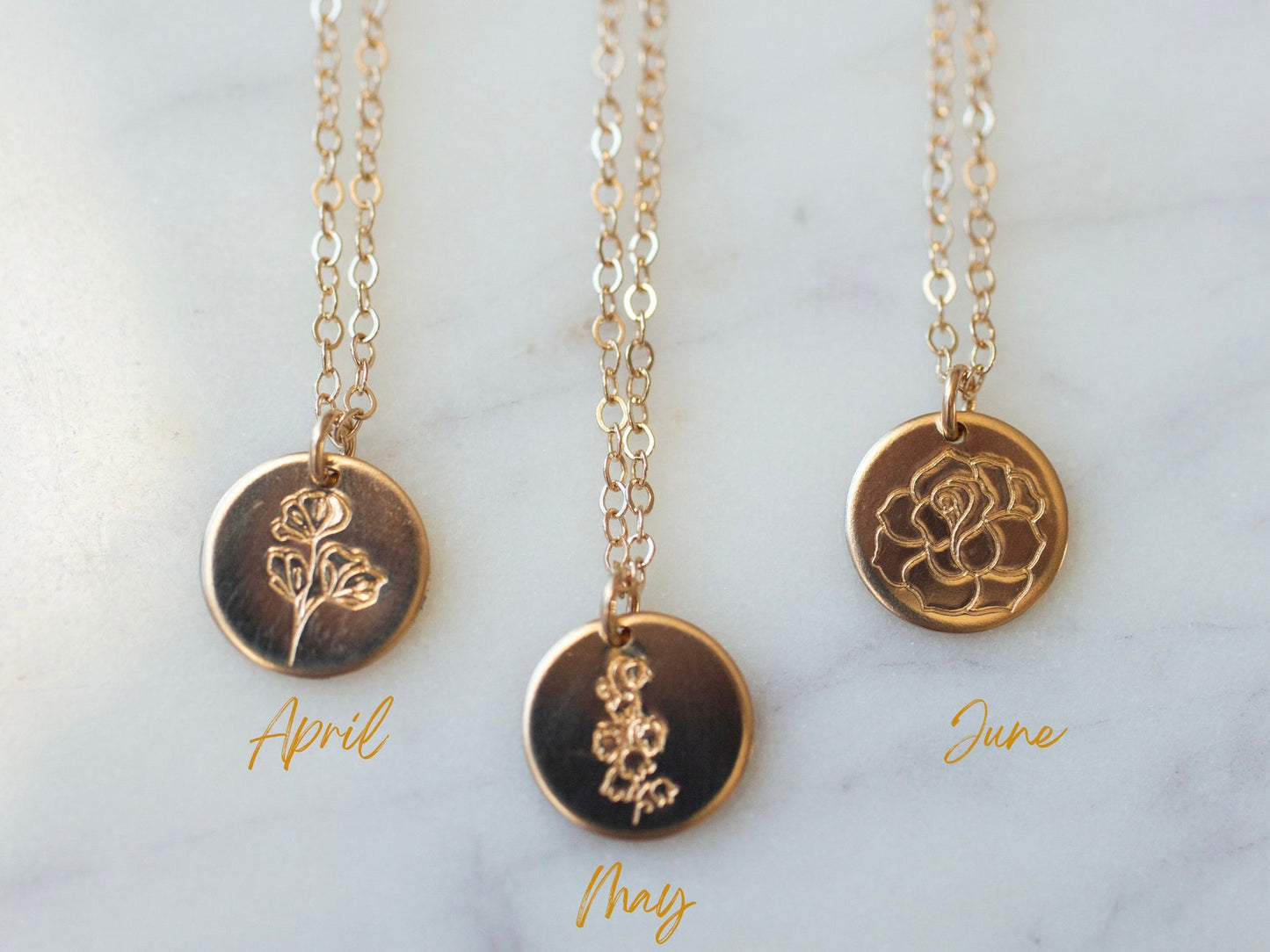 Small Birth Flower Necklace With Gold