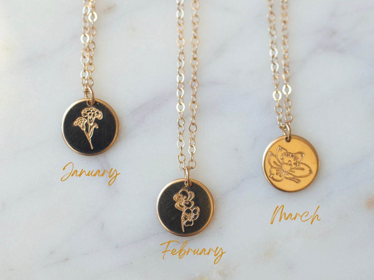 Small Birth Flower Necklace With Gold