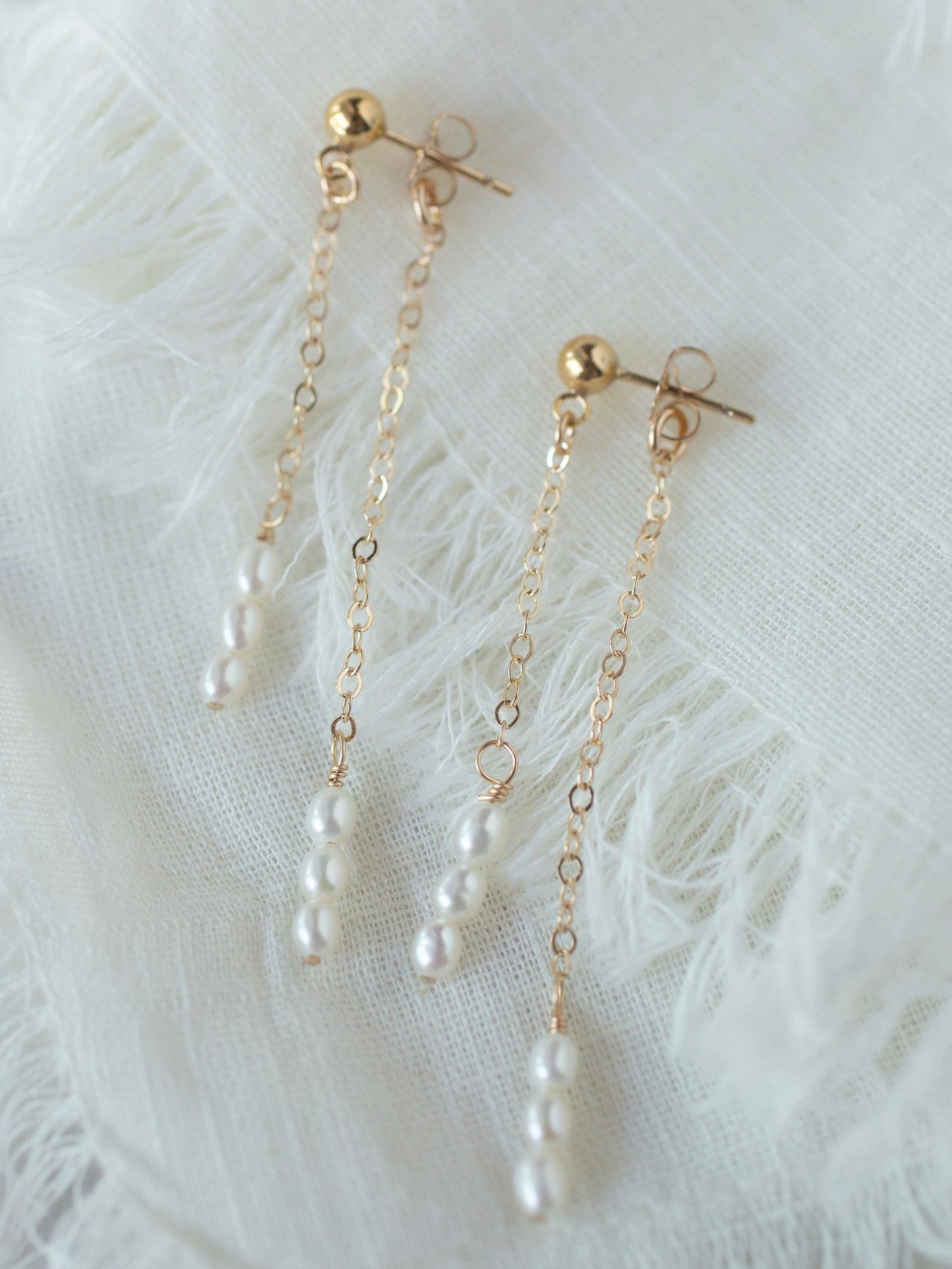 Solid Gold Pearl Dangle Stud Earrings
