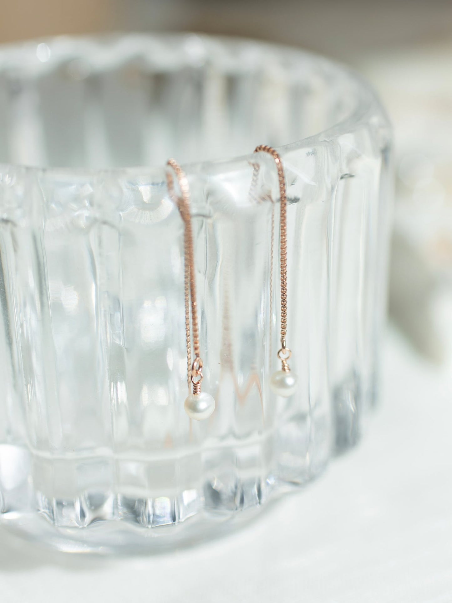 Rose Gold Pearl Threader Earrings