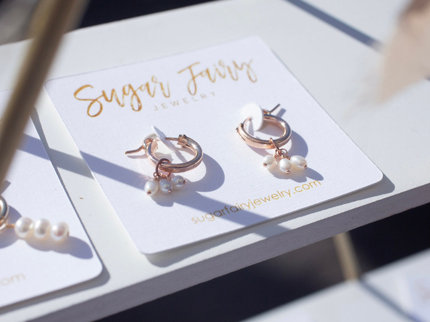Rose Gold Trinity Pearl Hoops
