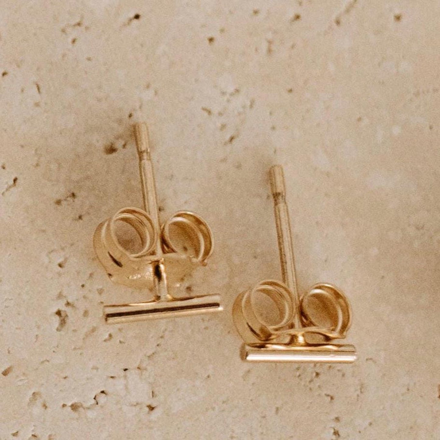 14K gold filled bar stud earrings