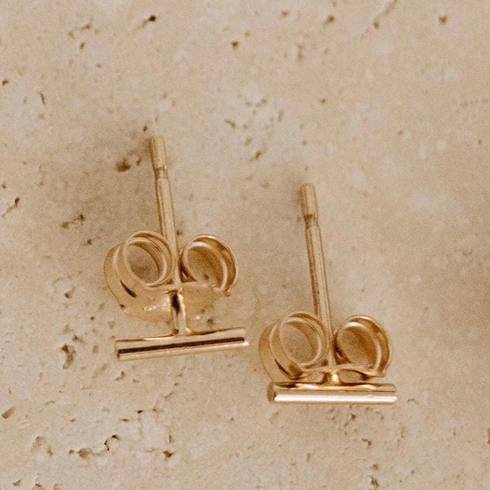 14K gold filled bar stud earrings