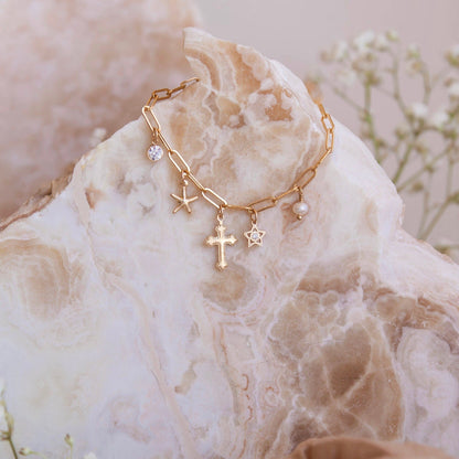 14k Gold Filled Paperclip Charm Bracelet 