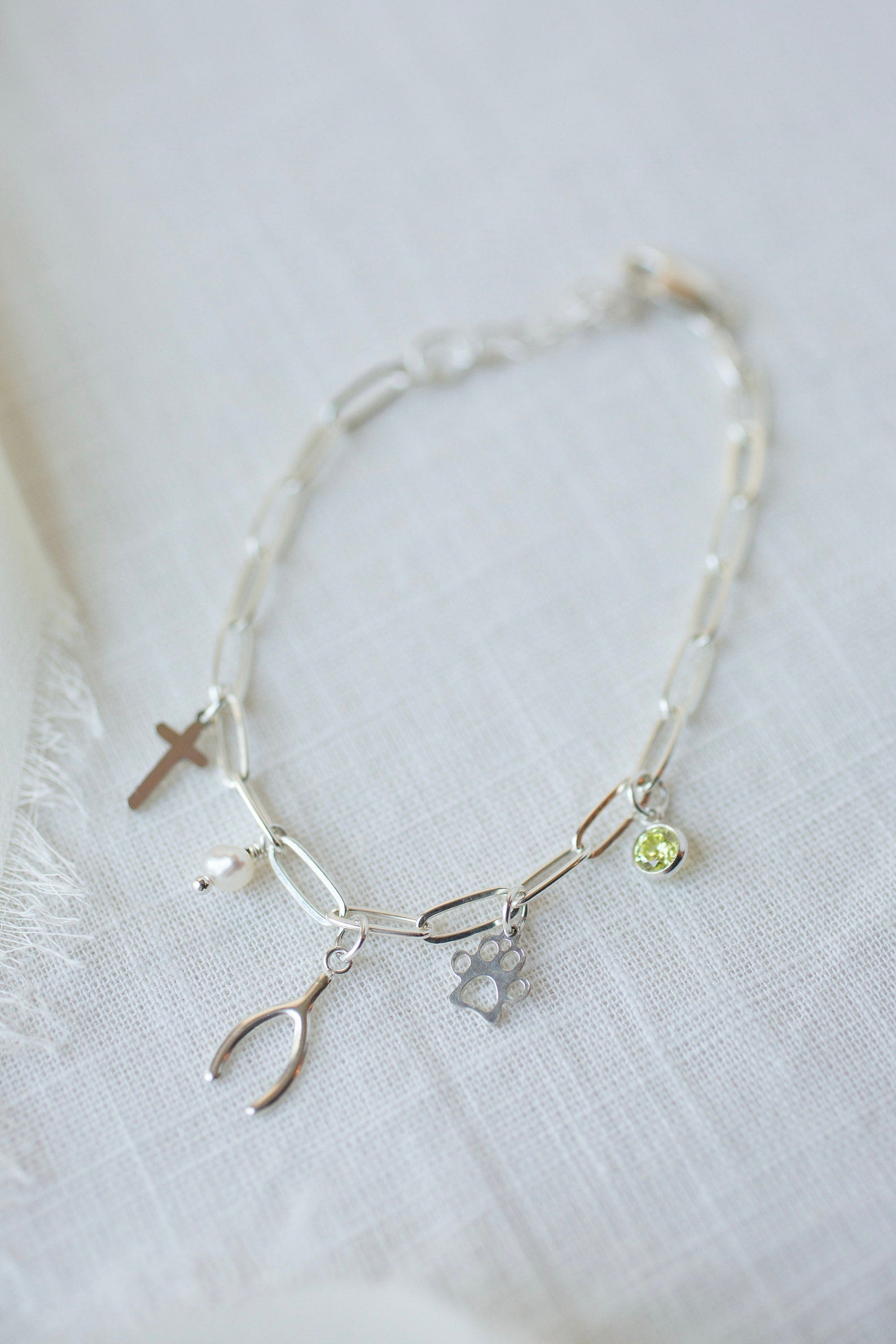 14k Gold Sterling Silver Paperclip Charm Bracelet