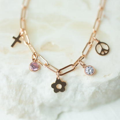 Rose Gold Filled Paperclip Charm Bracelet