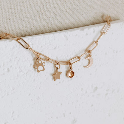 Rose Gold Filled Paperclip Charm Bracelet