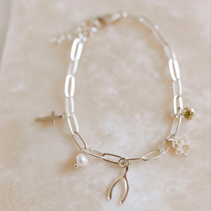 Sterling Silver Paperclip Charm Bracelet