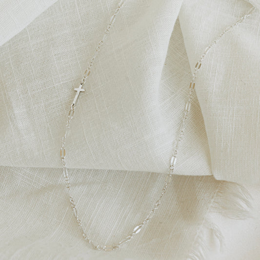 Silver Sideways Cross Necklace