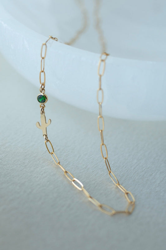 Gold Filled Cactus Birthstone Necklace