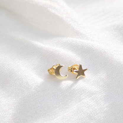 Gold Moon and Star Earrings