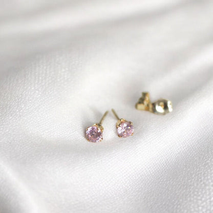 Gold Pink Stud Earrings