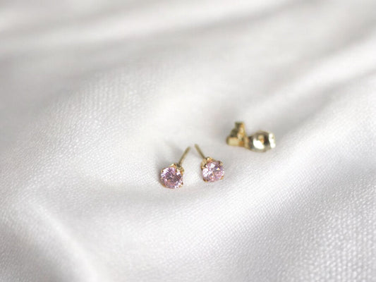 Gold Pink Stud Earrings