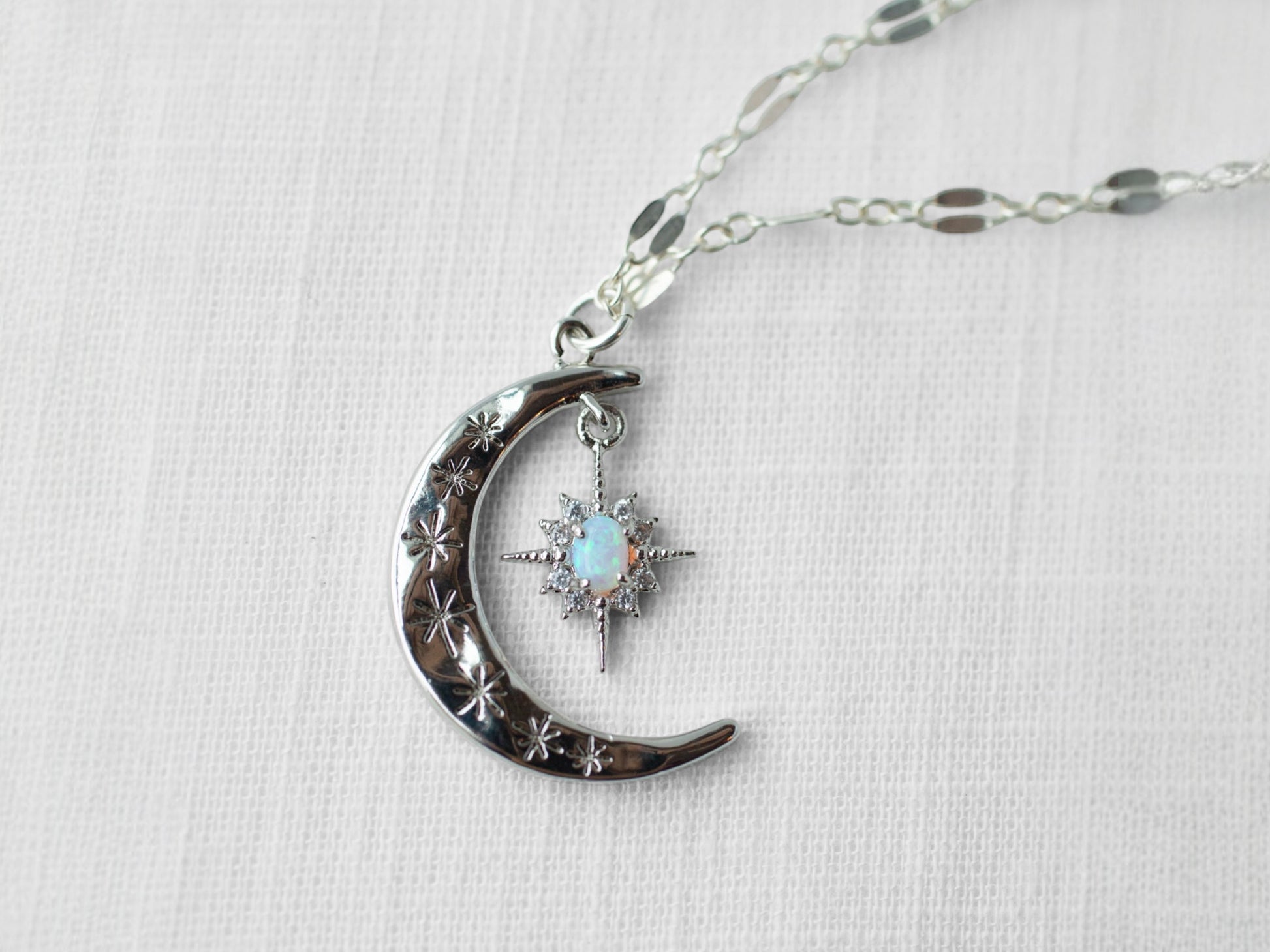 Silver Crescent Lucky Star Necklace