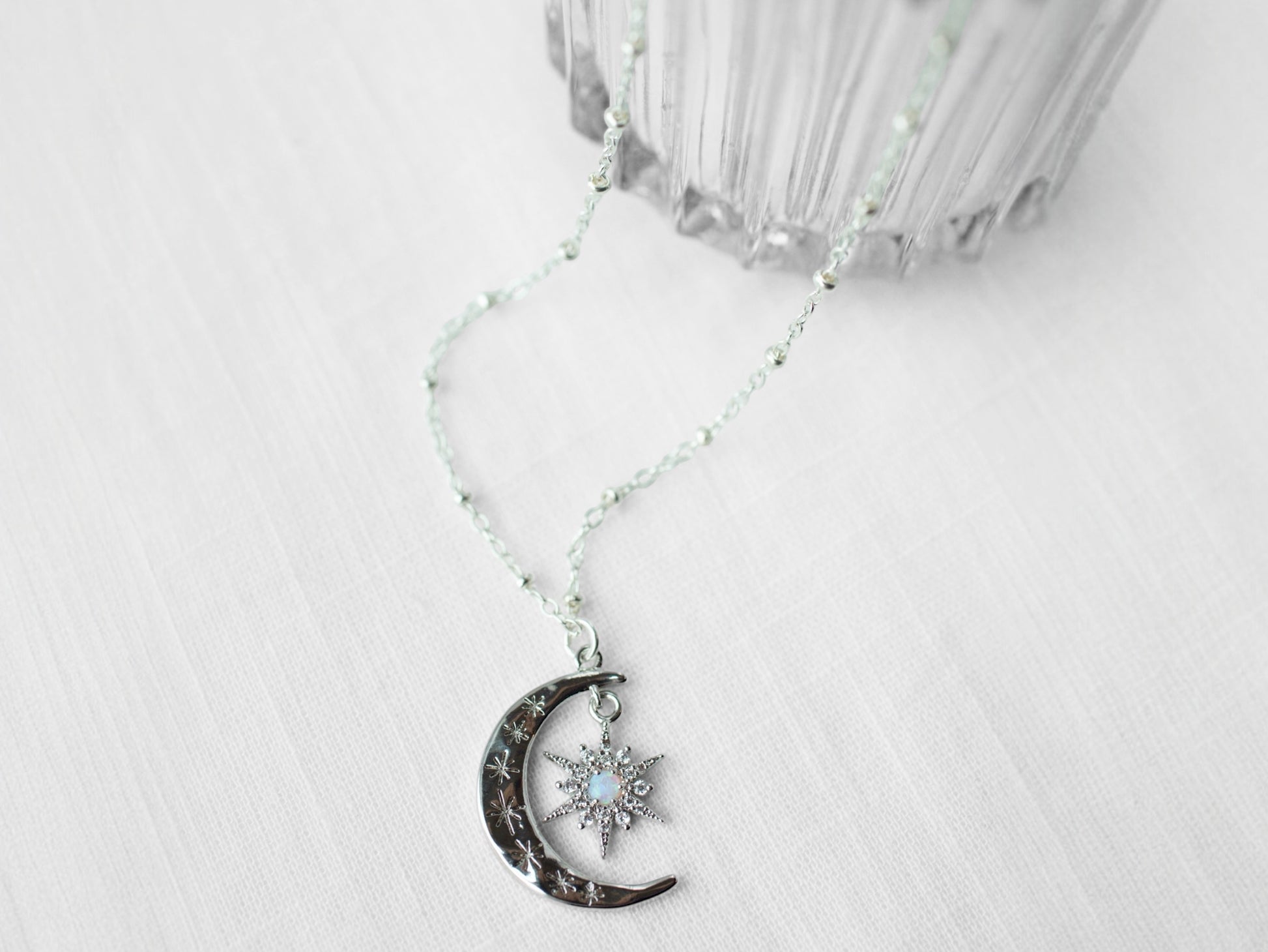 Silver Crescent Starburst Necklace