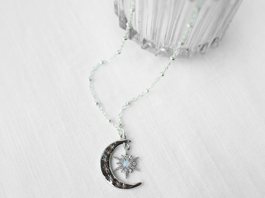 Silver Crescent Starburst Necklace