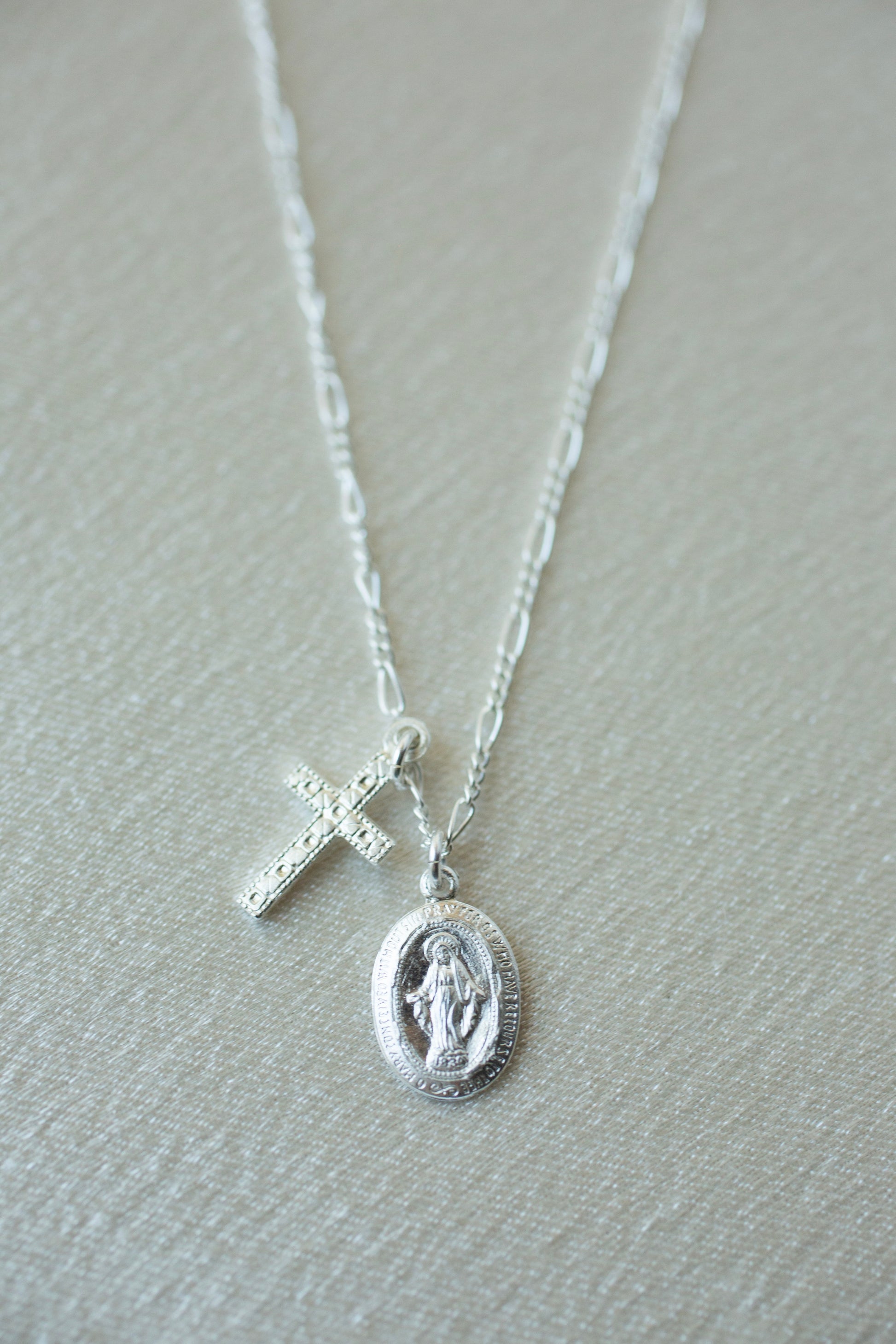 Silver Tiny Virgin Mary Cross Necklace