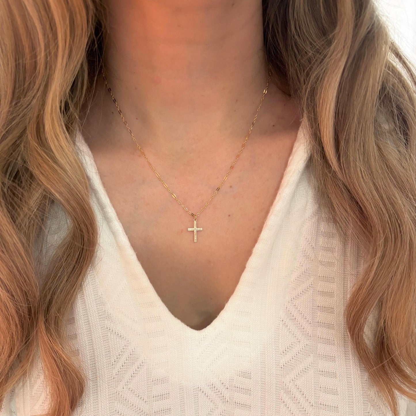 dainty cross necklace for her