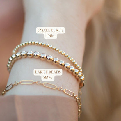 Gold filled beaded bracelet worn on wrist everyday dainty jewelry