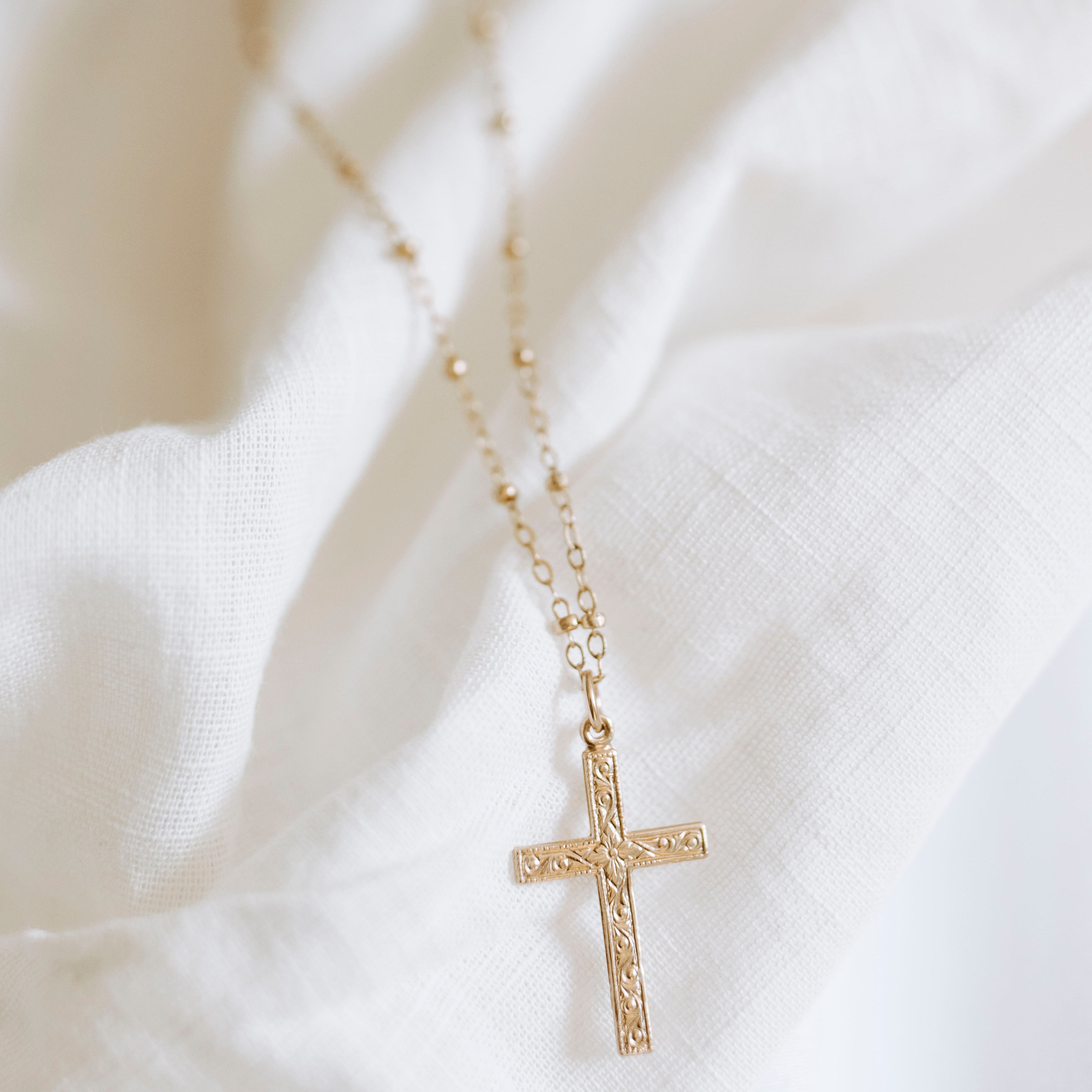 Floral Cross Necklace | Gold Filled Cross Necklace – The Golden