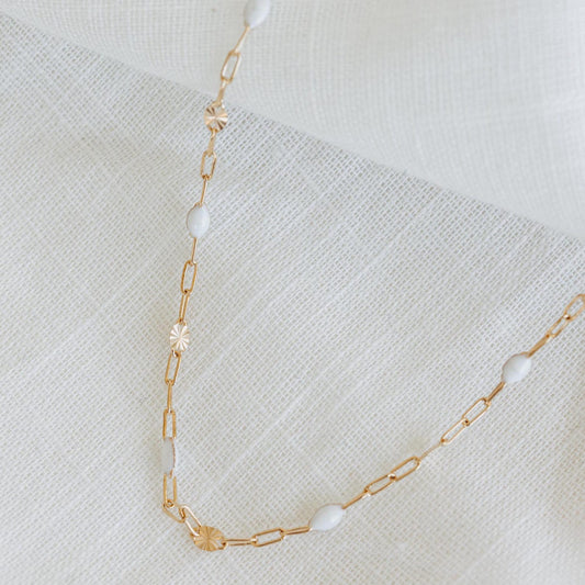 gold filled white enamel necklace